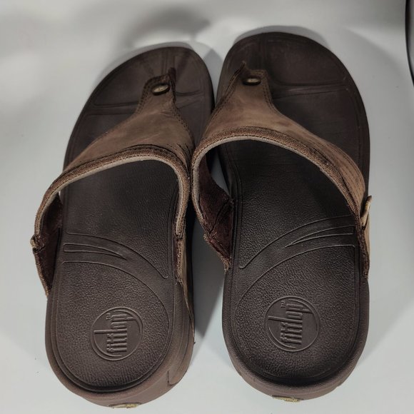 Fitflop Brown Leather Sandals Flip Flops Men's Sz 13 - Picture 7 of 10